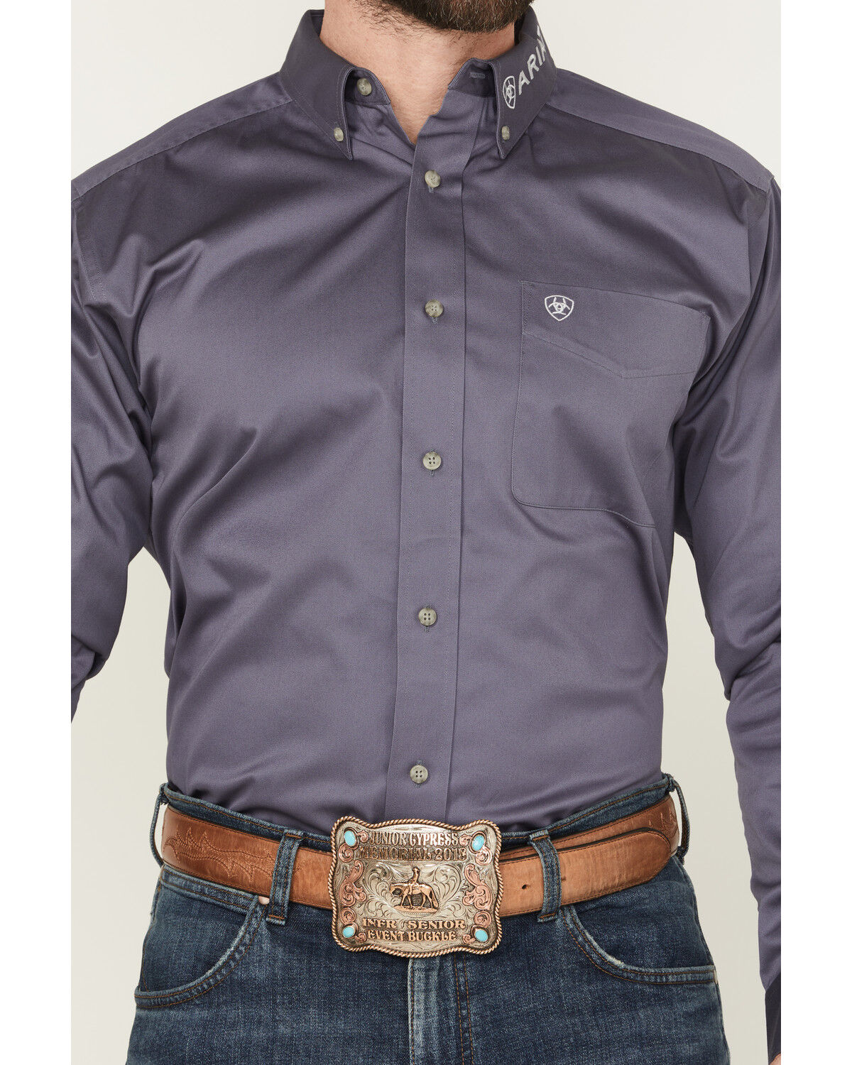 Image #3 - Ariat Men's Team Logo Twill Solid Long Sleeve Button-Down Western Shirt - Tall, Charcoal, hi-res