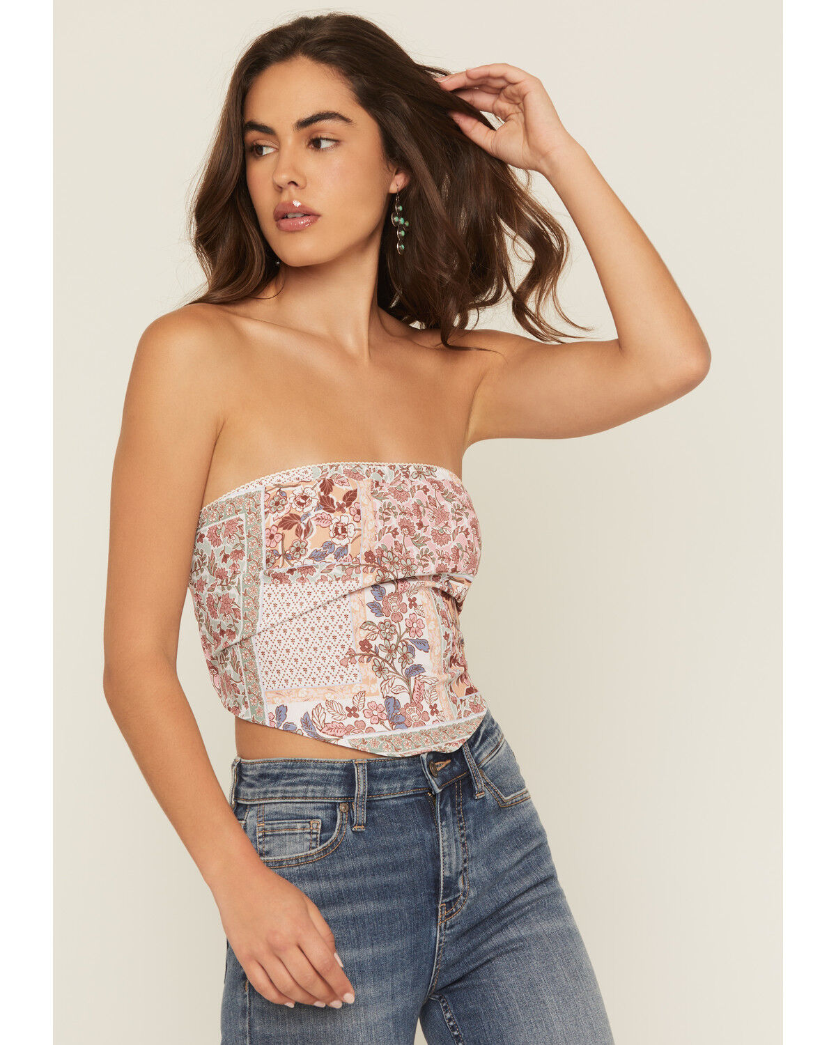 Image #2 - Originality Women's Boot Barn Exclusive Patchwork Print Bandana Top, Olive, hi-res