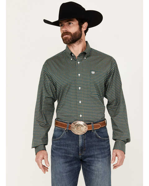 Cinch Men's Geo Print Long Sleeve Button-Down Western Shirt, Teal, hi-res