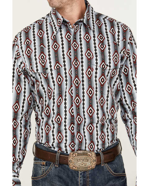 Image #3 - Wrangler Men's Southwestern Print Long Sleeve Snap Western Shirt, Grey, hi-res