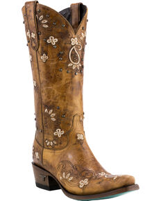 Lane Women's Sweet Paisley Cowgirl Boots - Snip Toe , Tan, hi-res