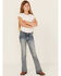 Image #3 - Grace In LA Girls' Medium Wash Floral Embroidered Bootcut Stretch Denim Jeans, Blue, hi-res