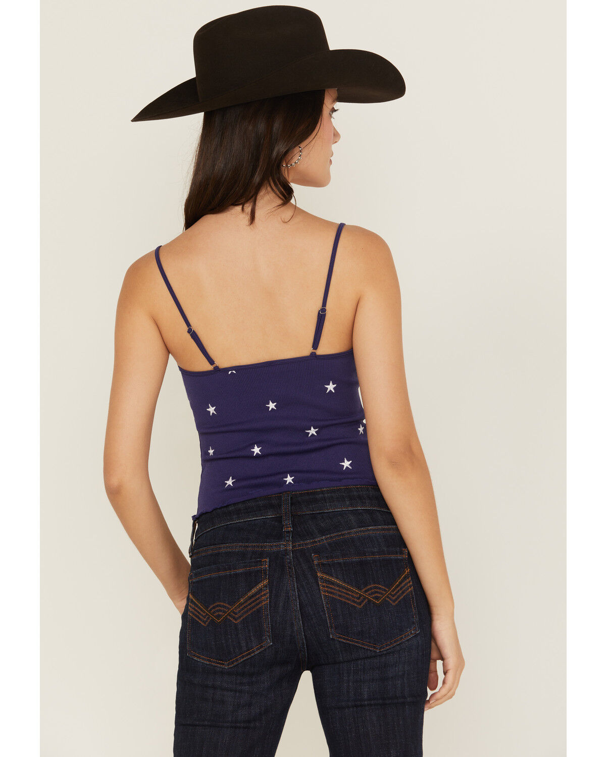 Image #4 - Fornia Women's Star Embroidered Sleeveless Cropped Tank Top, Navy, hi-res