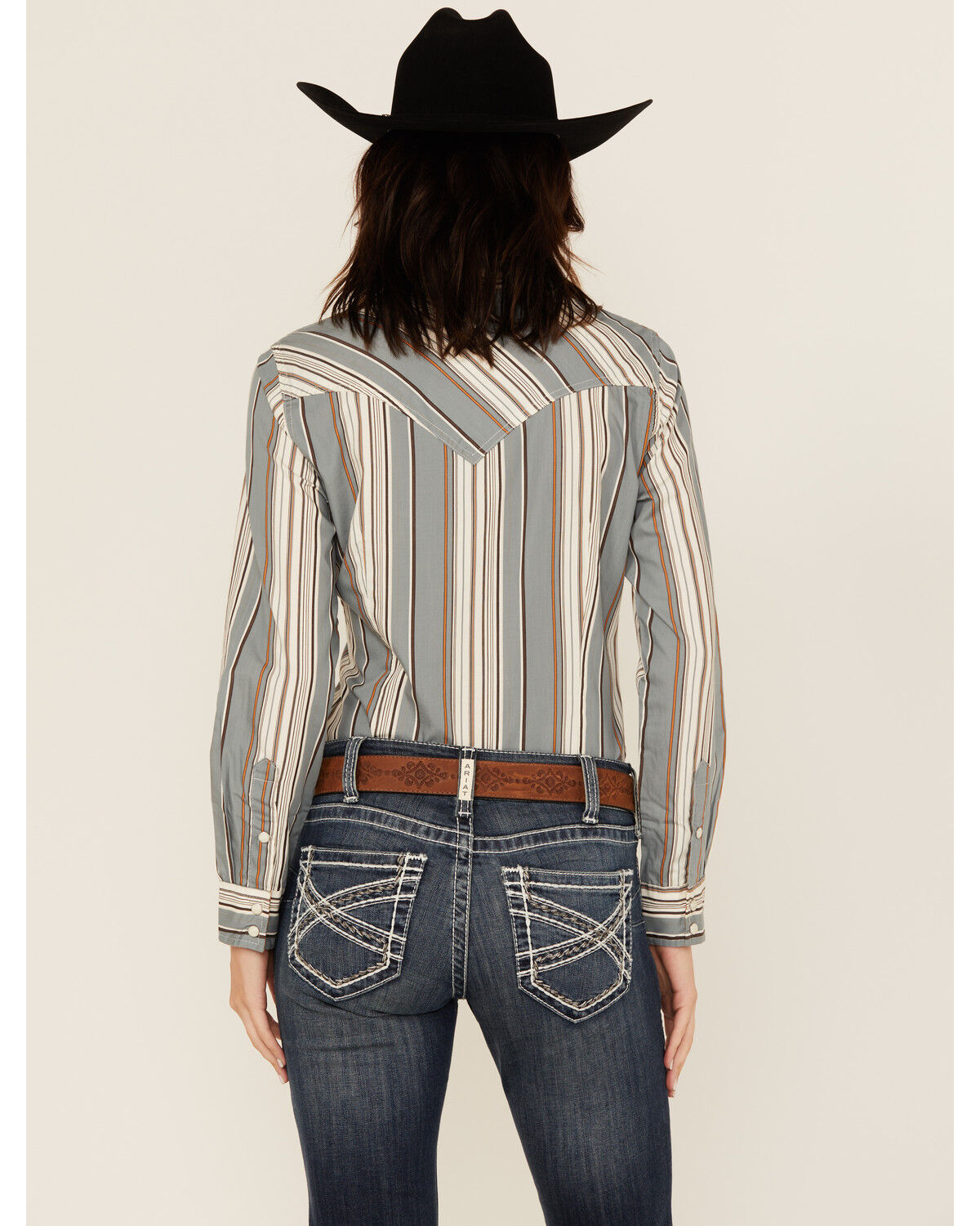 Image #4 - Wrangler Retro Women's Striped Long Sleeve Snap Western Shirt, Blue, hi-res