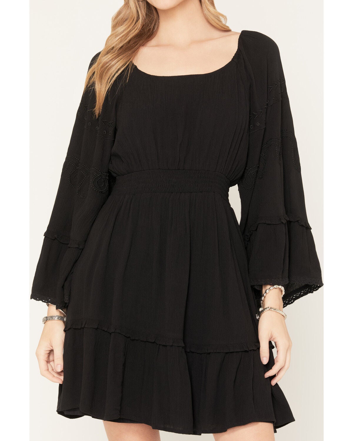 Image #3 - Shyanne Women's Highlands Embroidered Long Bell Sleeve Mini Dress, Black, hi-res