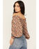 Image #2 - Rock & Roll Denim Women's Smocked Off The Shoulder Long Sleeve Top, Multi, hi-res