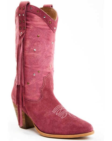 Idyllwind Women's Sashay Fringe Studded Leather Western Boots - Pointed Toe, Pink, hi-res