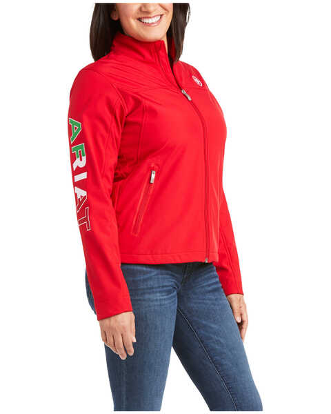 Image #3 - Ariat Women's Team Mexico Softshell Zip-Up Water Repellent Jacket , Red, hi-res