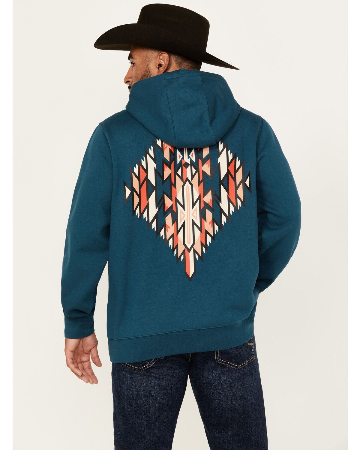 Image #1 - RANK 45® Men's Lasso Southwestern Print Graphic Hooded Sweatshirt, Dark Teal, hi-res