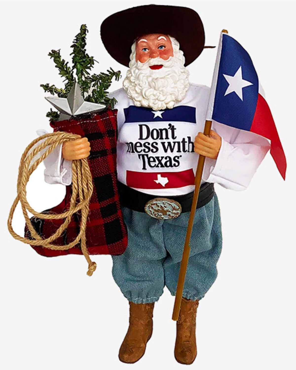 Image #1 - Santa's Workshop 12" Don't Mess With Texas Claus Figurine, Red, hi-res
