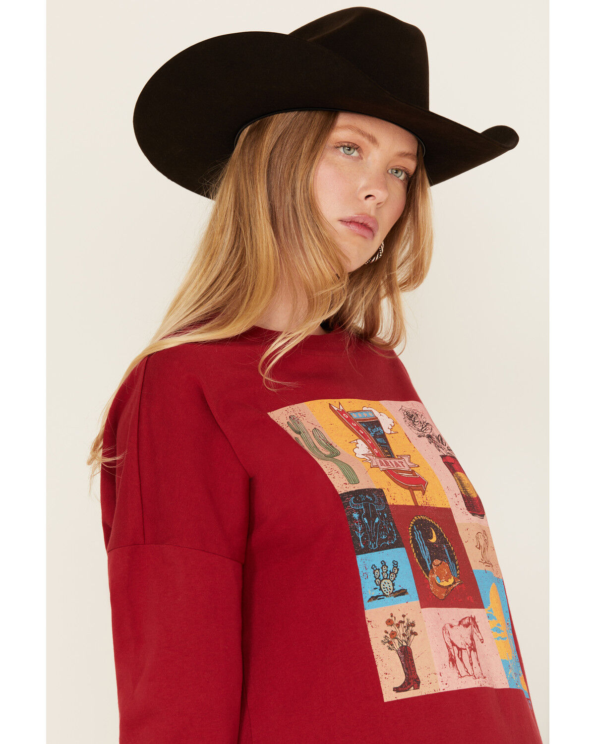 Image #2 - Ariat Women's Desert Graphic Long Sleeve Graphic Shirt, Red, hi-res