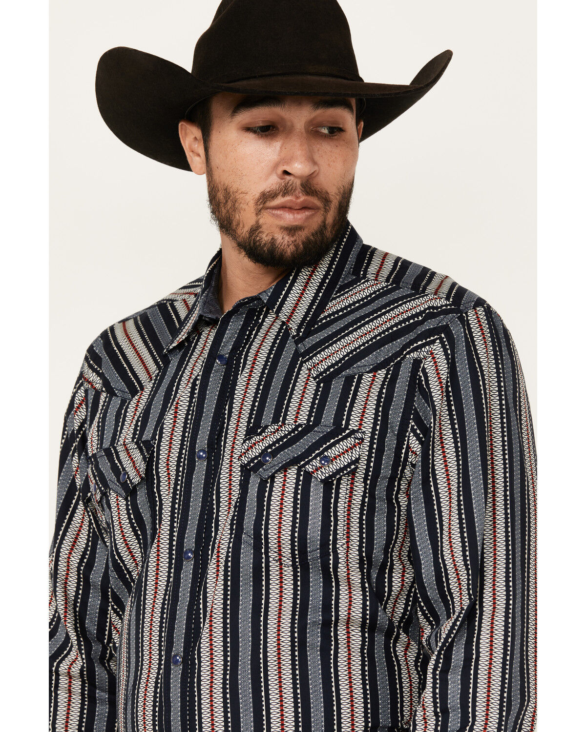 Image #2 - Cody James Men's Harvest Striped Long Sleeve Snap Western Shirt, Navy, hi-res