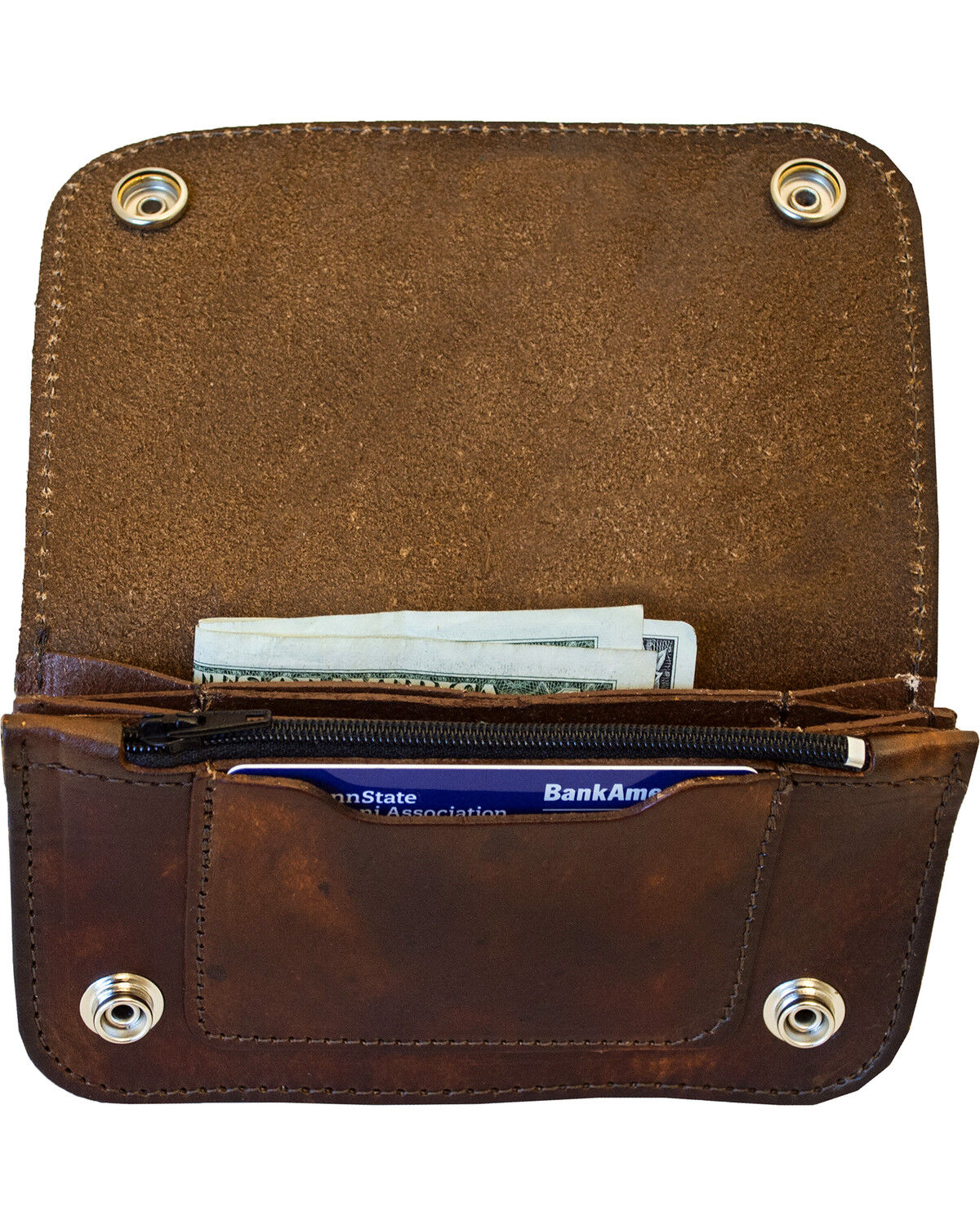 Image #2 - Western Express Men's 6" Leather Biker Horse Wallet, Brown, hi-res