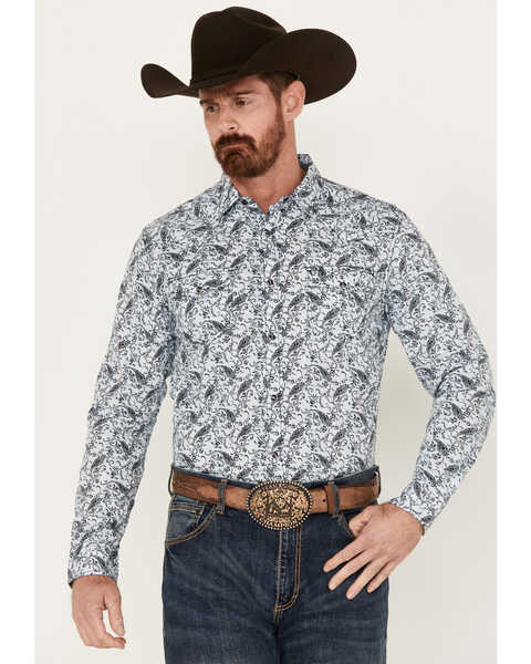 Cody James Men's Casa Blanca Paisley Print Long Sleeve Snap Western Shirt - Tall, Light Blue, hi-res