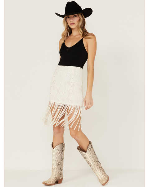 Image #2 - Idyllwind Women's Crochet Lightning Fringe Skirt , Cream, hi-res