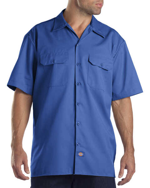 Image #1 - Dickies Men's Short Sleeve Twill Work Shirt - Big & Tall-Folded, Royal, hi-res