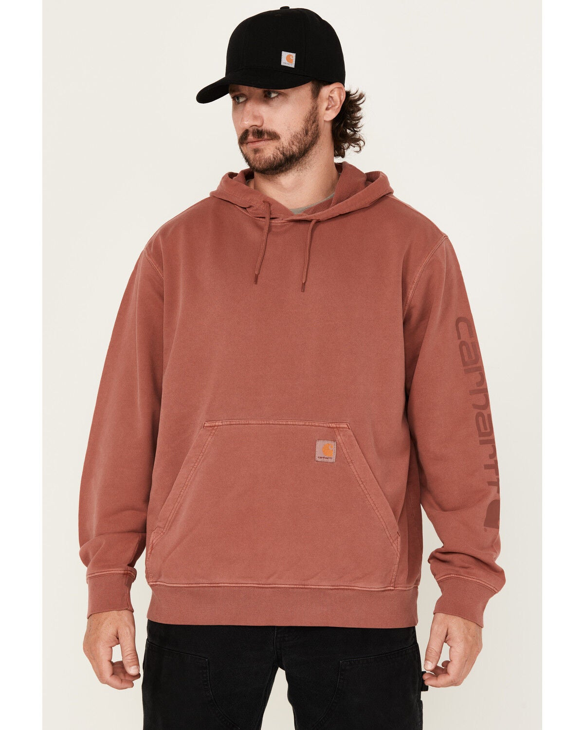 Image #1 - Carhartt Men's Midweight Relaxed Fit Graphic Hooded Sweatshirt, Maroon, hi-res