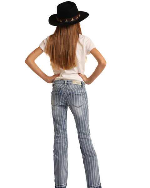 Image #6 - Rock & Roll Denim Girls' Striped Trouser Jeans  , Blue, hi-res