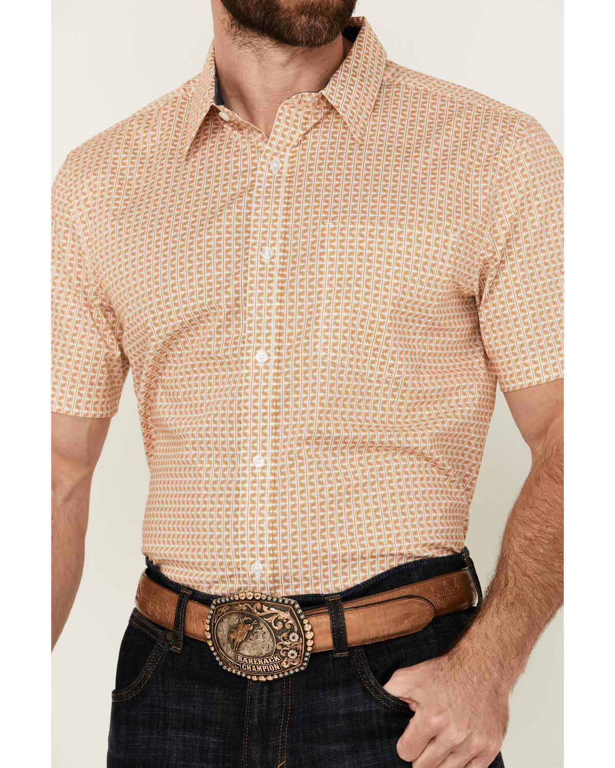 Image #3 - Cody James Men's Gold Coast Geo Print Short Sleeve Button-Down Stretch Western Shirt - Tall, Gold, hi-res