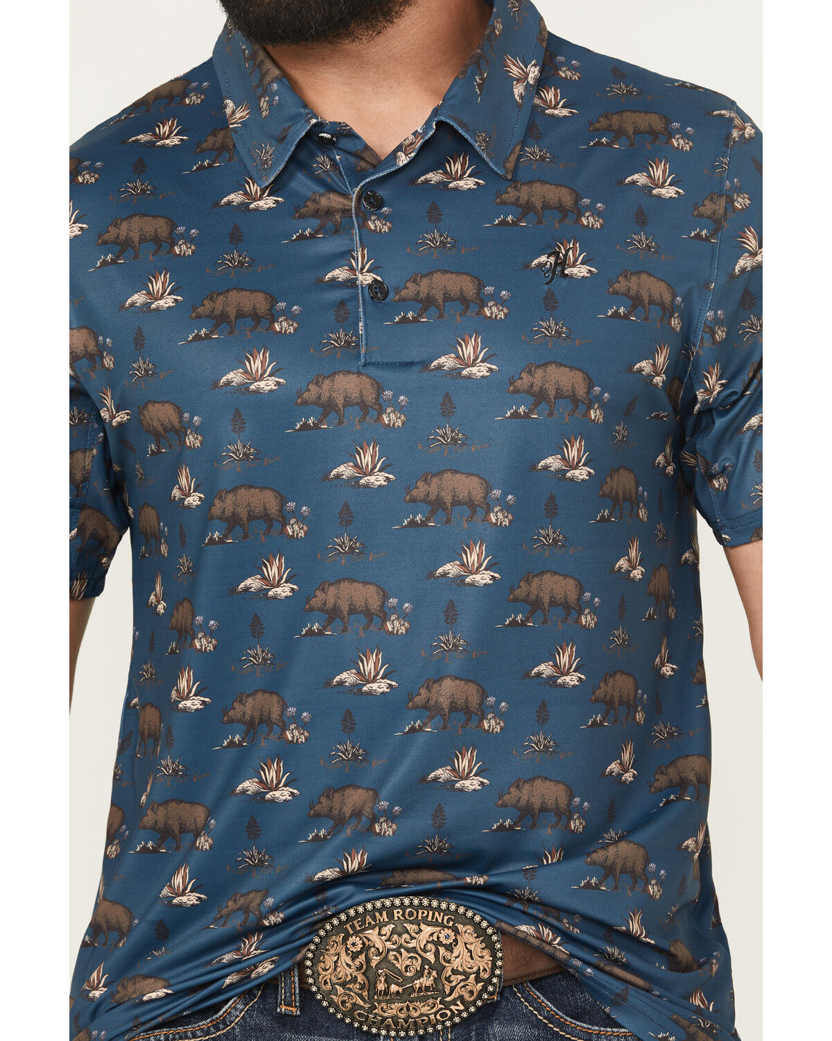 Image #3 - Hooey Men's The Weekender Printed Short Sleeve Button-Down Performance Polo, Blue, hi-res