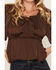 Image #3 - Shyanne Women's Hailey Satin Flounce Short Sleeve Peasant Blouse, Cognac, hi-res