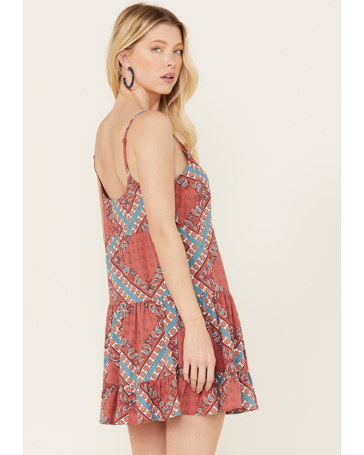 Image #4 - Rock & Roll Denim Women's Bandana Print Tiered Sleeveless Mini Dress, Red, hi-res
