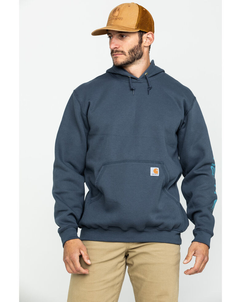 Carhartt Men's Mid Weight Hooded Logo Work Sweatshirt , Blue, hi-res