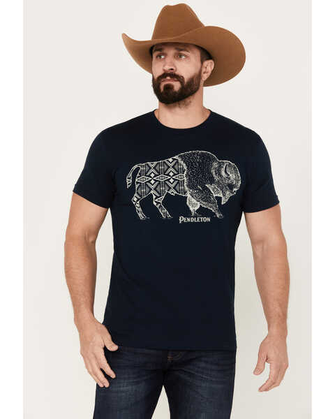 Pendleton Men's Jacquard Bison Short Sleeve Graphic T-Shirt, Navy, hi-res