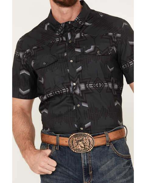 Image #3 - Rock & Roll Denim Men's Southwestern Print Short Sleeve Performance Pearl Snap Western Shirt, Black, hi-res