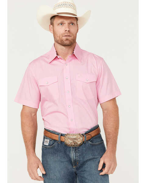 Panhandle Select Men's Ditsy Print Short Sleeve Pearl Snap Western Shirt , Pink, hi-res