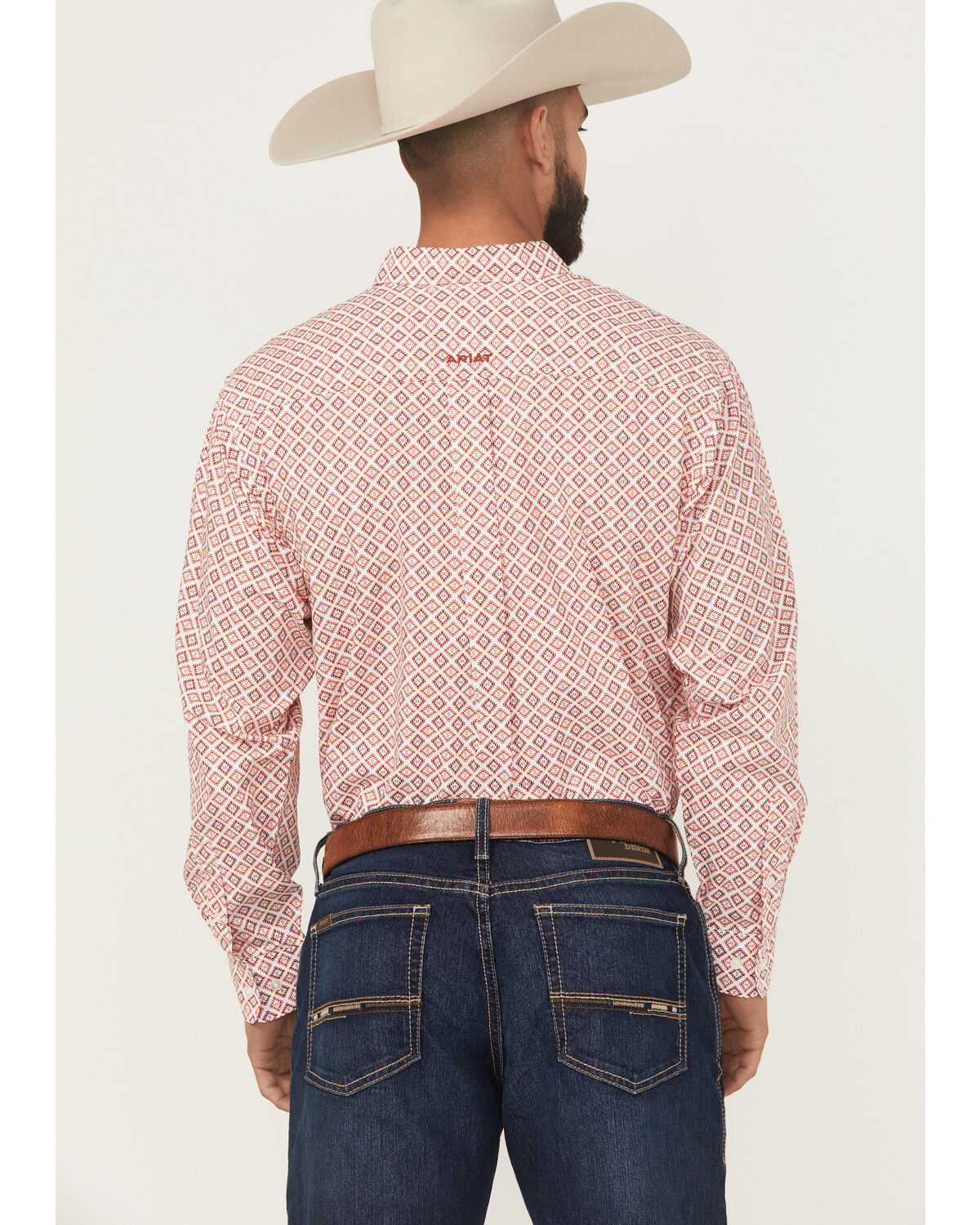 Image #4 - Ariat Men's Saylor Geo Print Long Sleeve Button-Down Western Shirt, Orange, hi-res