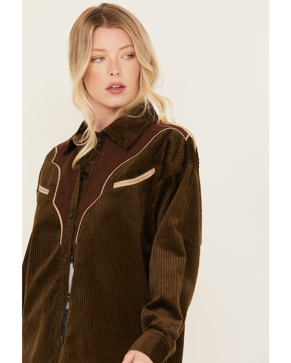 Image #2 - Shyanne Women's Corduroy Western Shacket, Forest Green, hi-res