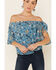 Image #3 - Shyanne Women's Floral Print Off Shoulder Short Sleeve Top, Blue, hi-res