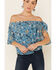 Shyanne Women's Floral Print Off Shoulder Short Sleeve Top, Blue, hi-res