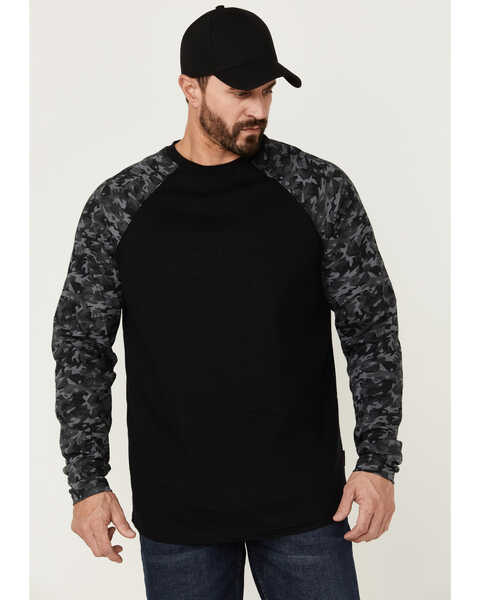 Cody James Men's FR Black Camo Long Sleeve Work T-Shirt , Black, hi-res