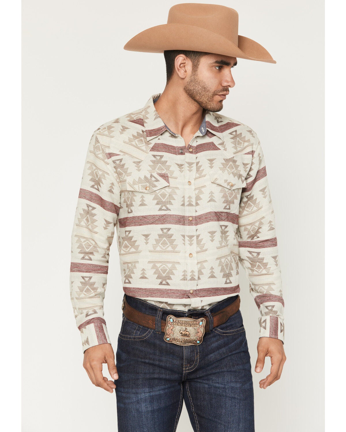 Image #1 - Cody James Men's Sierra Nevada Southwestern Print Long Sleeve Snap Western Shirt, Tan, hi-res
