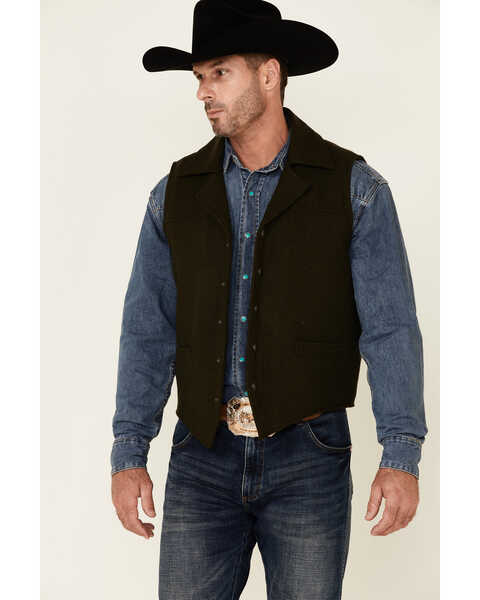 Cripple Creek Men's Concealed Carry Wool Snap-Front Collared Vest , Olive, hi-res