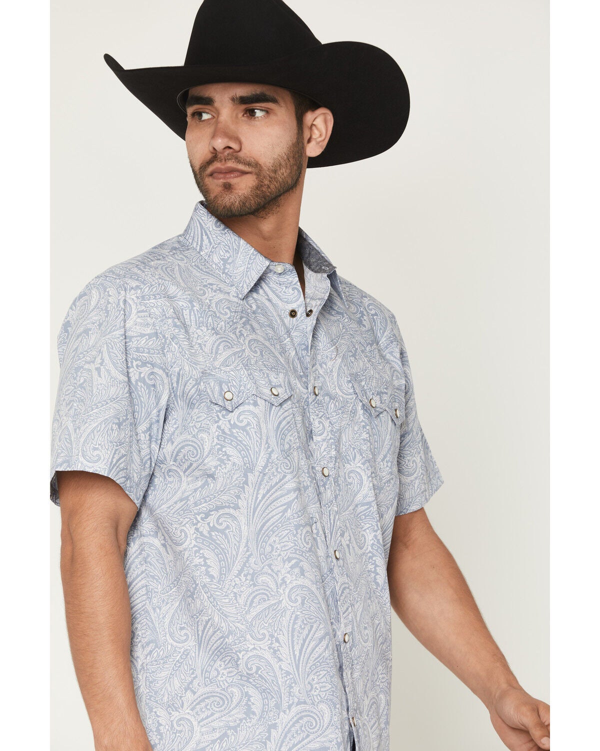Image #2 - Moonshine Spirit&reg; Men's Smoke Paisley Print Short Sleeve Snap Western Shirt, Grey, hi-res