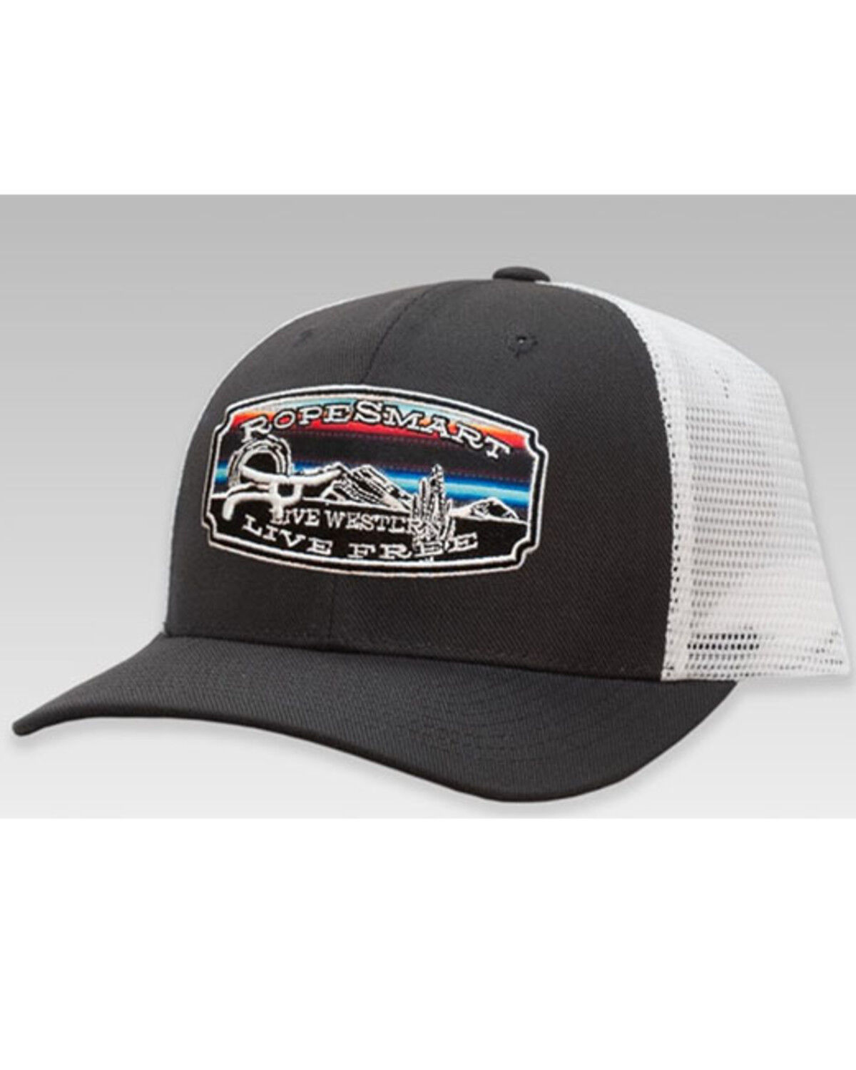 Image #1 - Ropesmart Men's Gray Serape Live Free Embroidered Patch Mesh-Back Ball Cap, Grey, hi-res