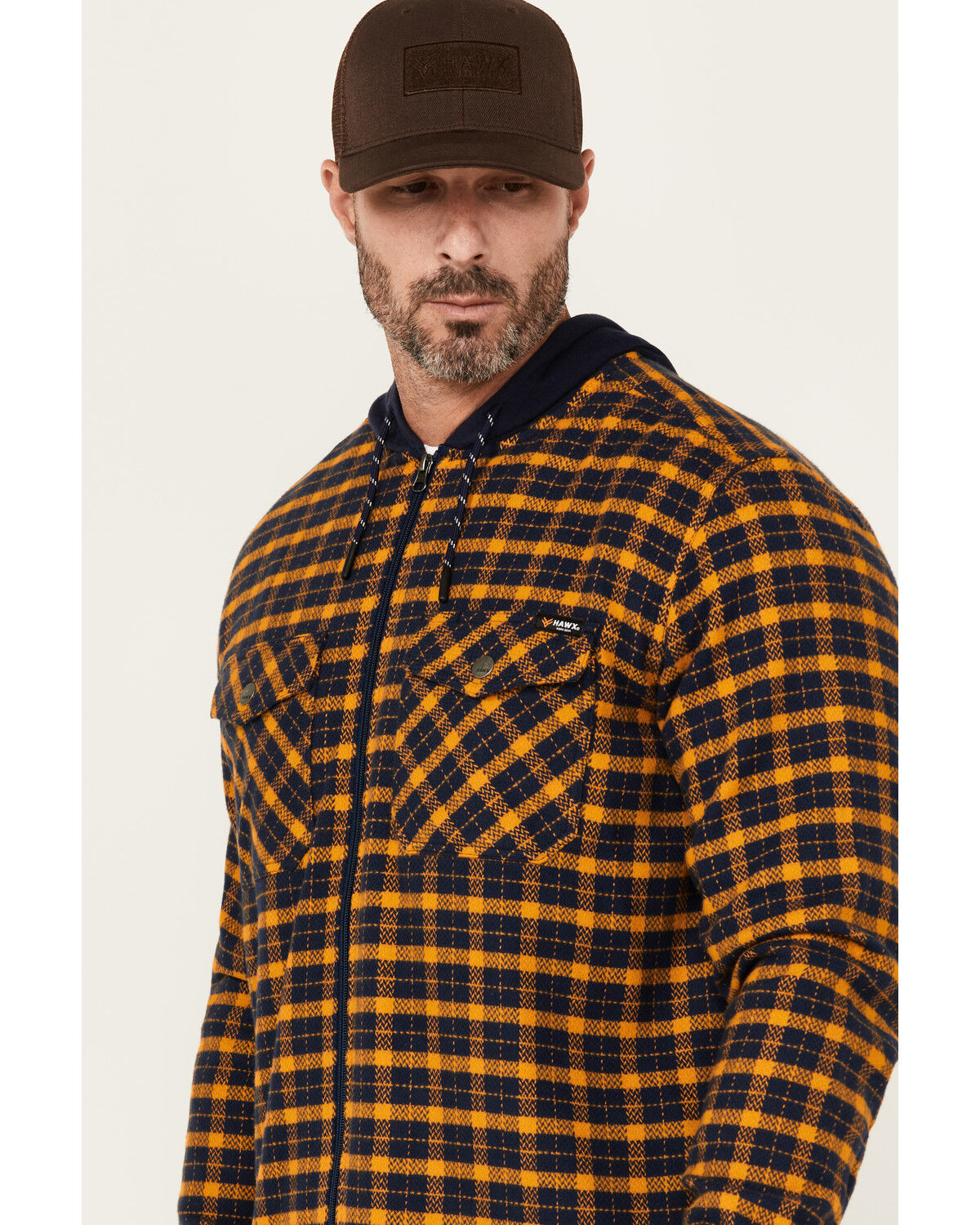 Image #2 - Hawx Men's Jacob Plaid Print Long Sleeve Hooded Flannel Shirt, Navy, hi-res