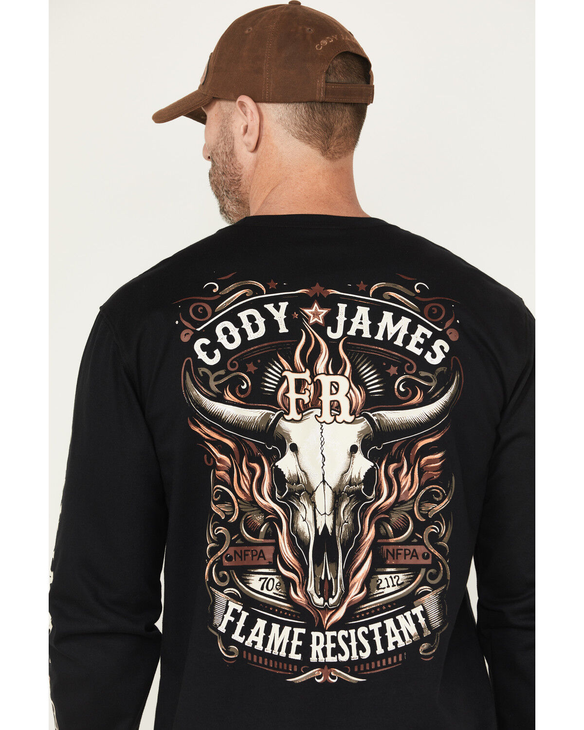 Cody James Men's FR Flaming Skull Long Sleeve Graphic Work T Cody James Men's FR Flaming Skull Long Sleeve Graphic Work T