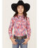 Image #1 - Panhandle Girls' Patchwork Print Long Sleeve Pearl Snap Western Shirt, , hi-res