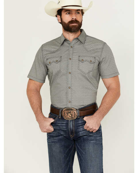 Image #1 - Cody James Men's Ziggy Geo Print Short Sleeve Snap Western Shirt , Ivory, hi-res