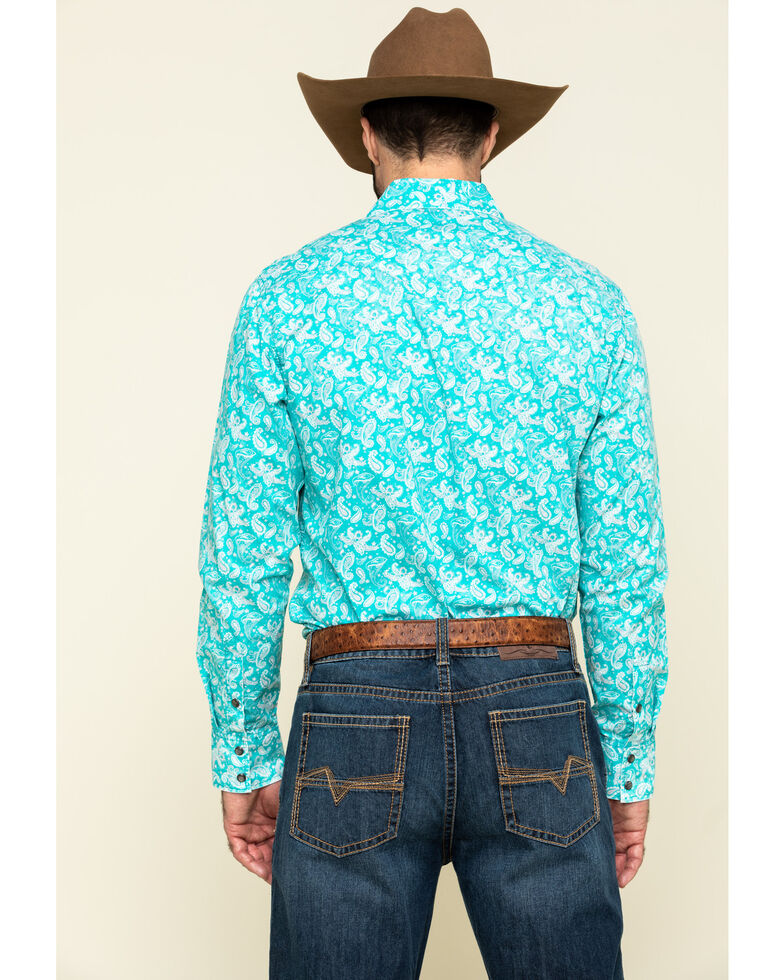 Rock & Roll Denim Men's Turquoise Paisley Print Long Sleeve Western Shirt , Teal, hi-res