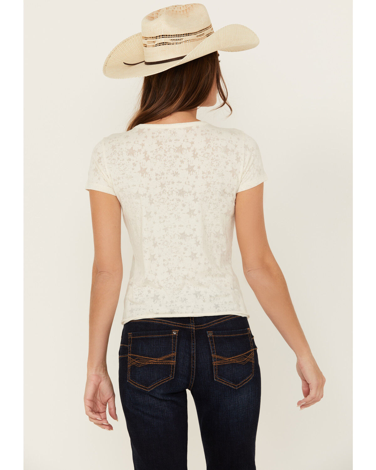Image #4 - Shyanne Women's Lovell Star Burnout Henley Tee, Cream, hi-res