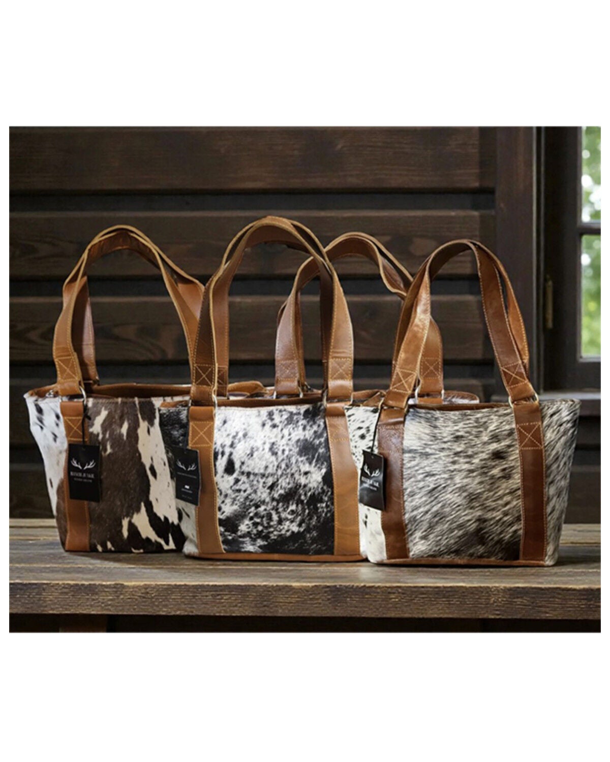 Image #3 - Ranch Junkie Women's Highlands Genuine Cowhide Tote Handbag, Black/white, hi-res
