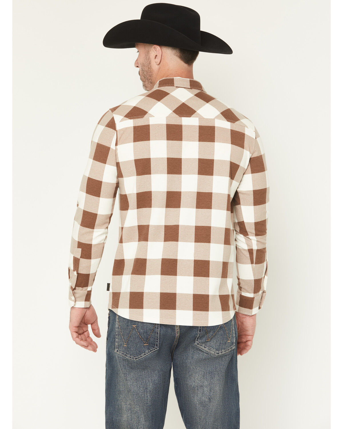 Image #4 - Brothers and Sons Men's Kent Double Knit Plaid Print Long Sleeve Button-Down Stretch Western Shirt, Brown, hi-res