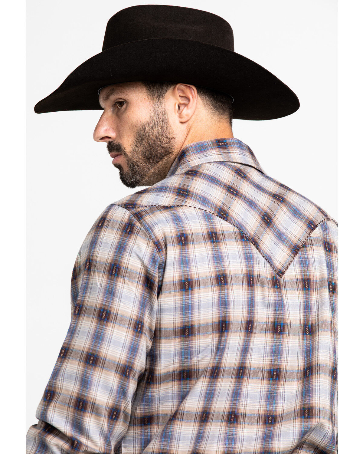 Image #5 - Stetson Men's Dobby Med Plaid Long Sleeve Western Shirt, Brown, hi-res