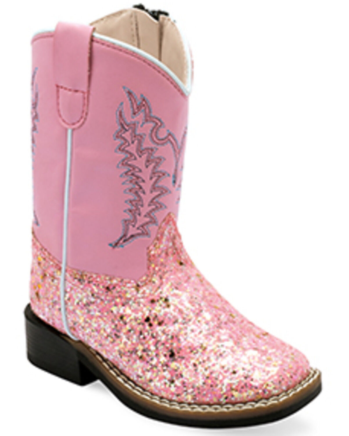 Image #1 - Old West Toddler Girls' Glitter Western Boots - Broad Square Toe, Pink, hi-res