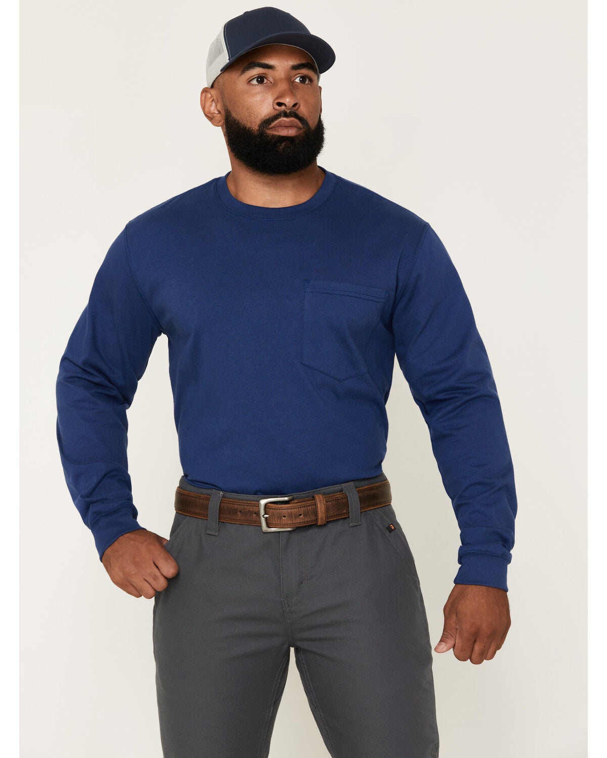 Cody James Men's FR Solid Skull Flag Long Sleeve Work T-Shirt, Navy, hi-res